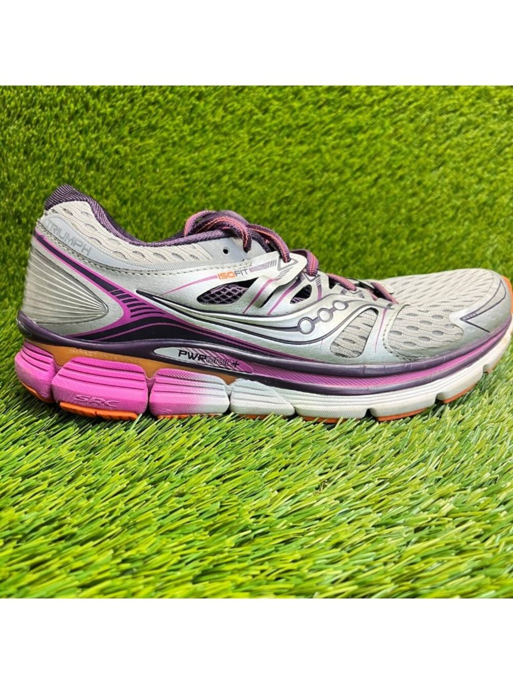 Saucony Triumph ISO Womens Size 9.5 Gray Purple Athletic Running Shoes Sneakers